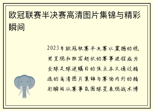 欧冠联赛半决赛高清图片集锦与精彩瞬间