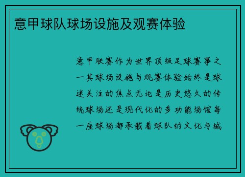 意甲球队球场设施及观赛体验